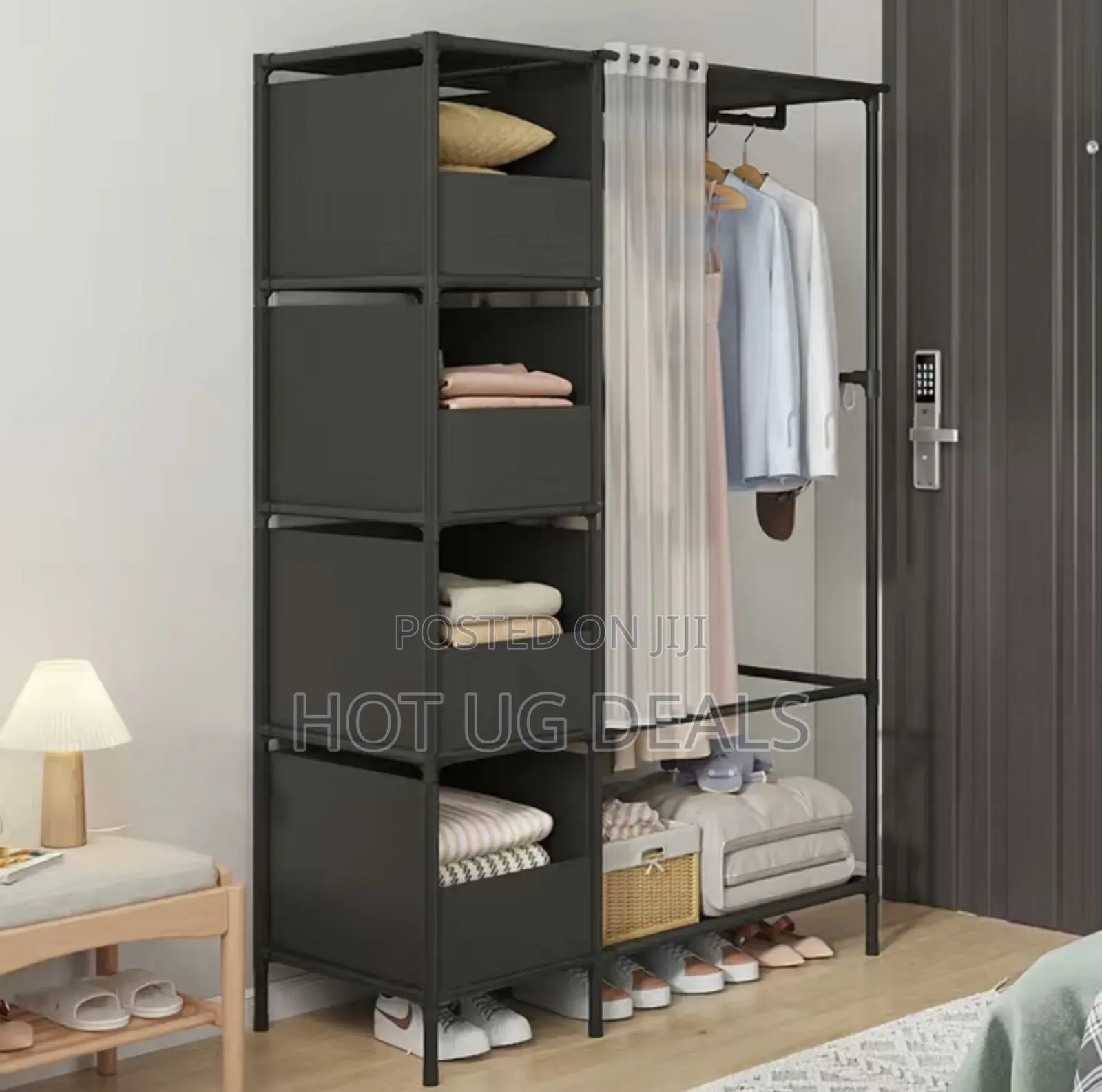 Metallic Stands 2 Column Clothes Rack Wardrobe Organizer