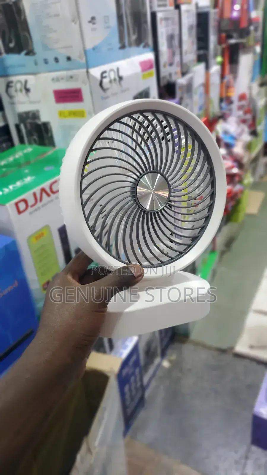 Rechargeable Portable Table Fan in White Colour.