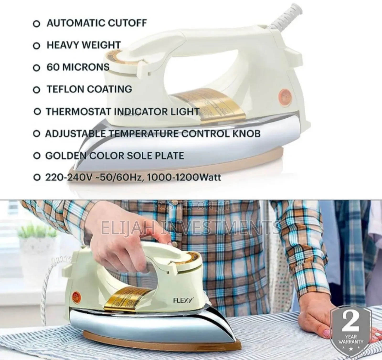 Heavy Duty Ceramic Dry Iron With Non-Stick Coated Soleplate.