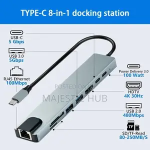 8-in-1 Usb-C Docking Station Hdmi Usb 3.0 for Macbook Laptop