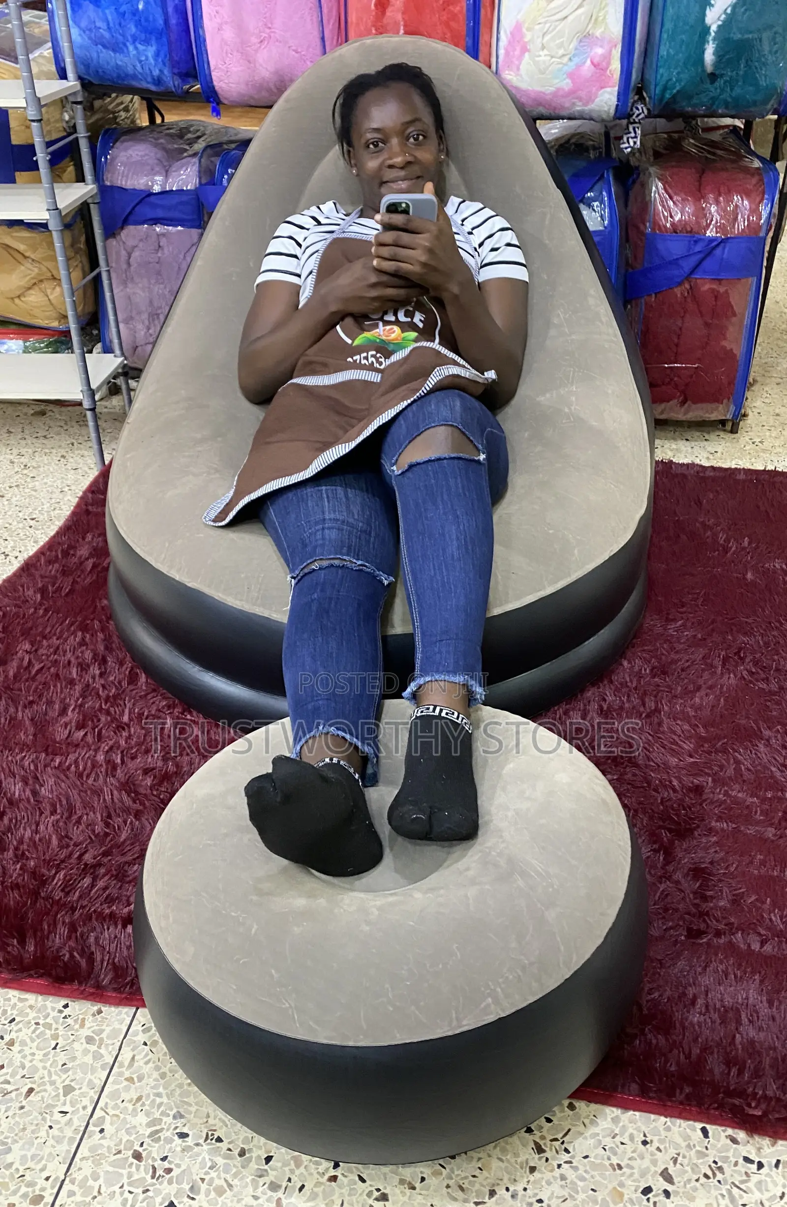 Single Size Inflatable Sofa With Footrest and Free Pump