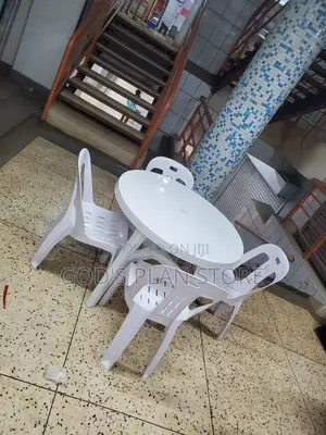 Bar and Restaurant Plastic Chairs and Table (White)