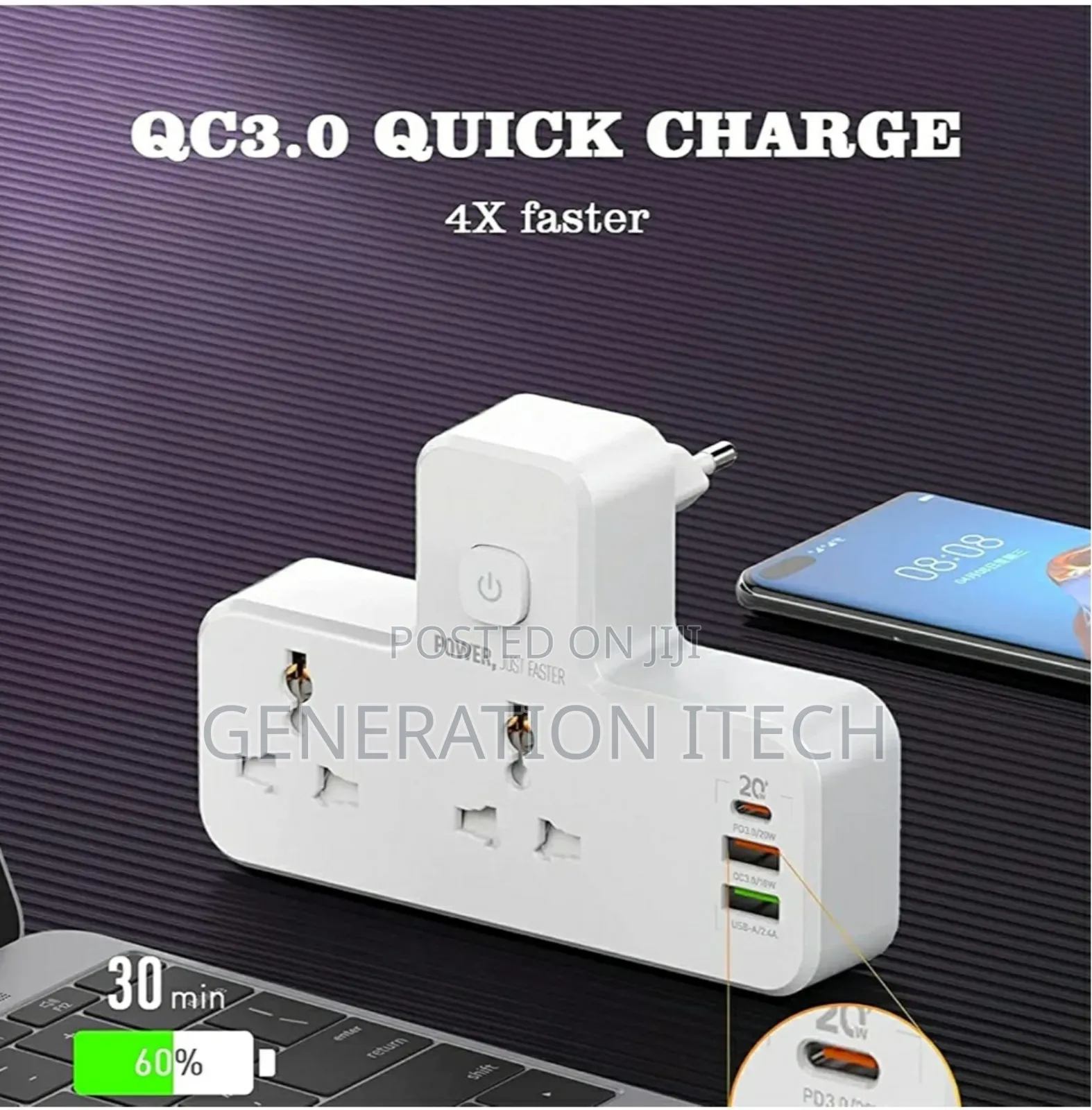 Power Socket With 2 Ac Ports and 1 Usb C Port