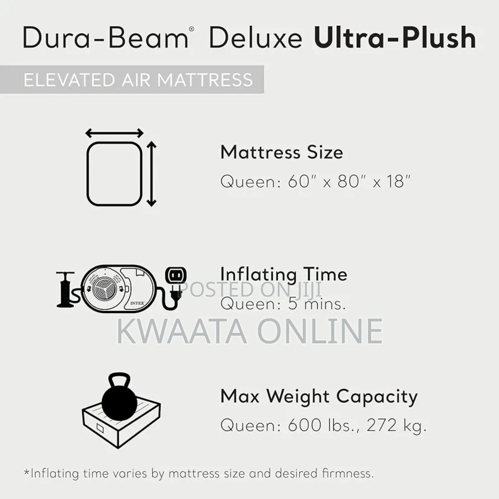 Intex Dura Beam Air Bed Mattress Fiber Ultra Plush Headboard