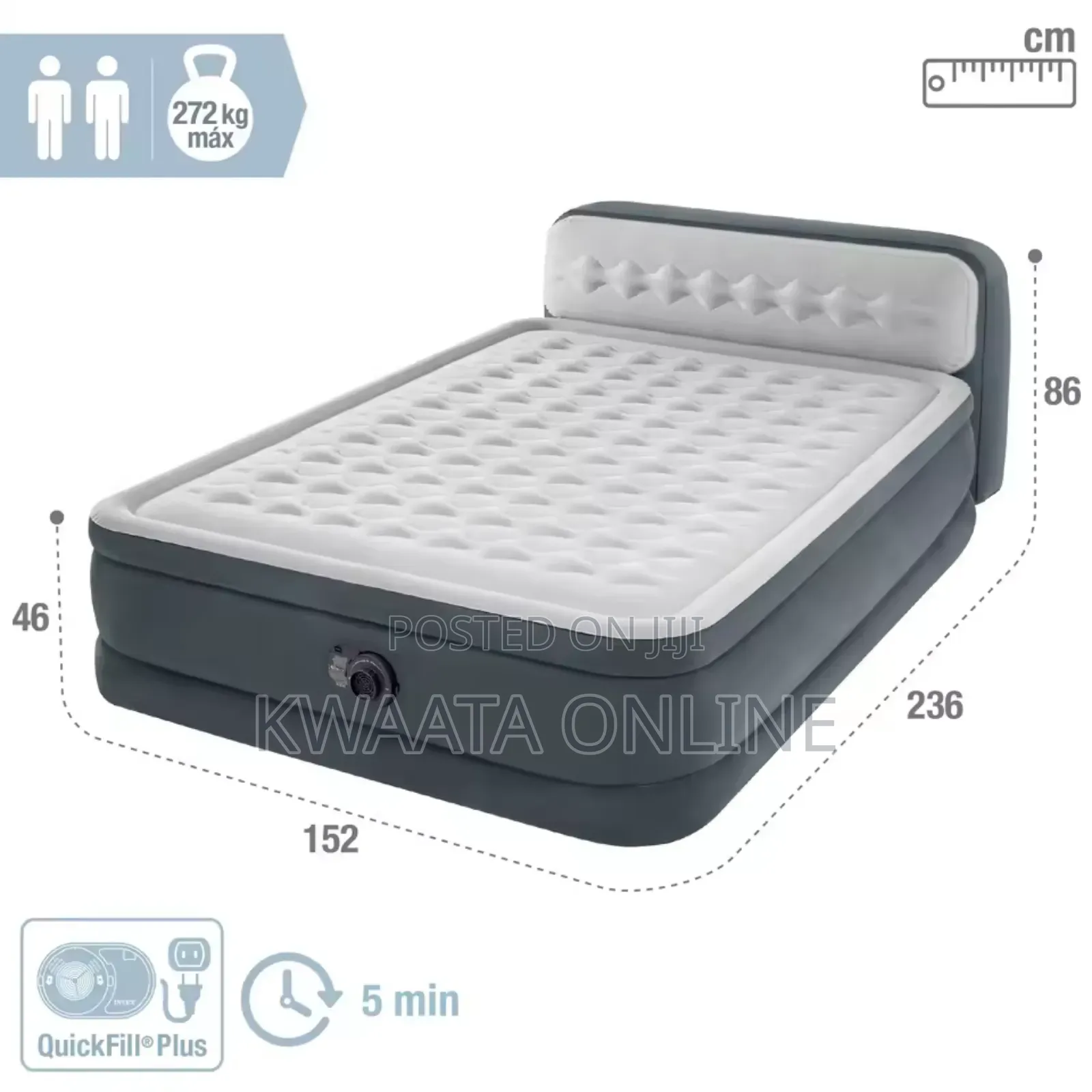 Intex Dura Beam Air Bed Mattress Fiber Ultra Plush Headboard
