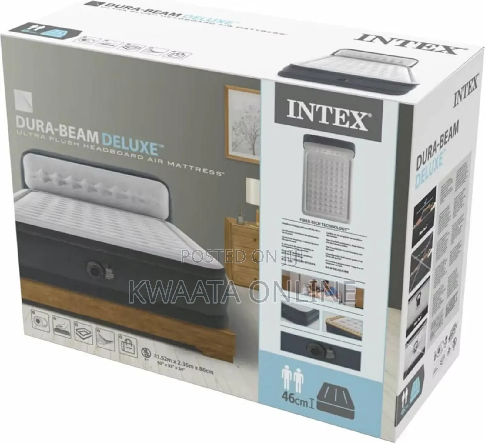 Intex Dura Beam Air Bed Mattress Fiber Ultra Plush Headboard
