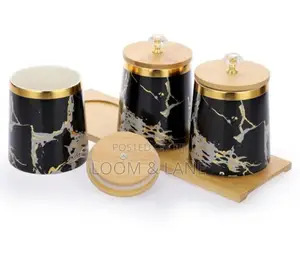 3 Air Tight Storage Canister Set With Wooden Base