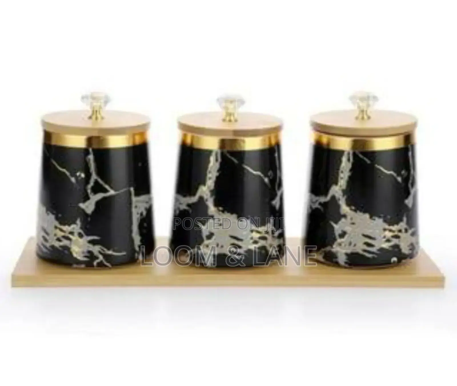 3 Air Tight Storage Canister Set With Wooden Base