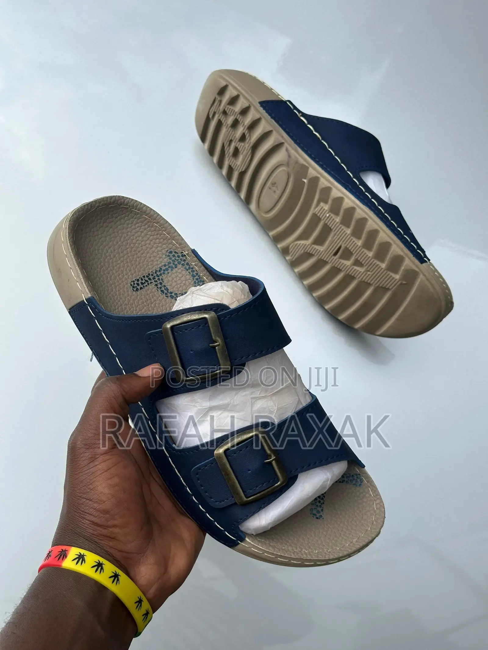 Men’S Double Strap Buckles Blue Polox Sandals