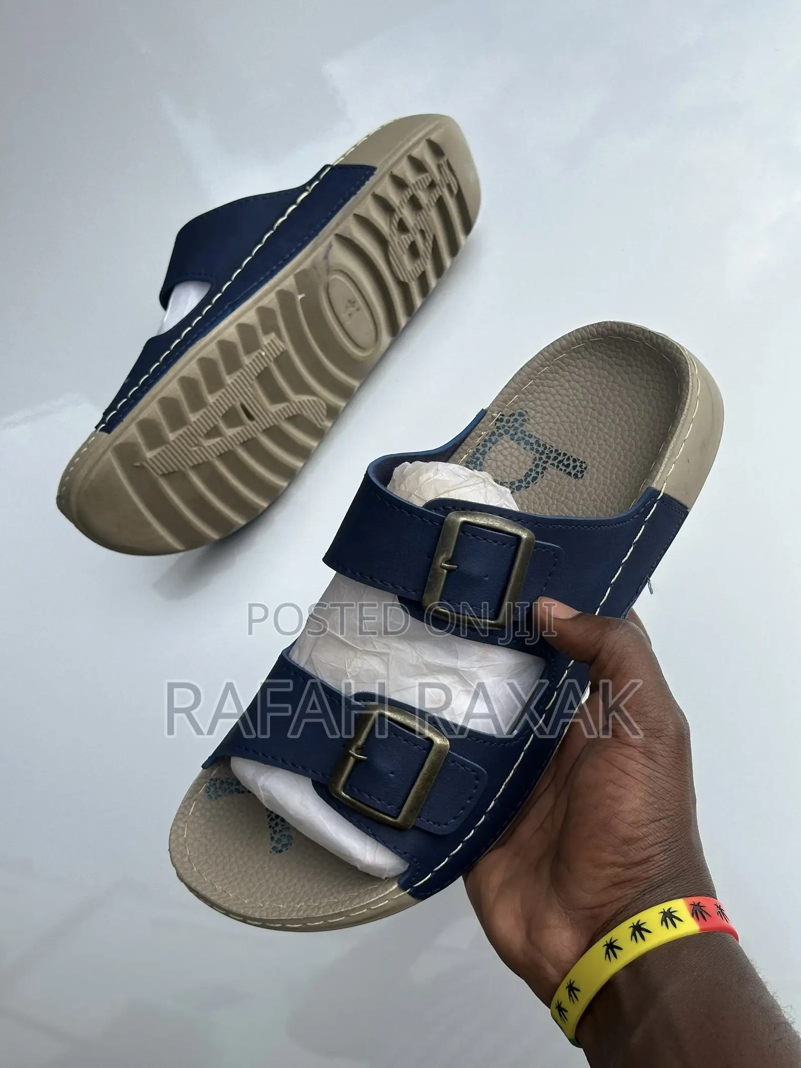 Men’S Double Strap Buckles Blue Polox Sandals