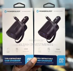 Powerology Type-C Retractable Car Charger 65w
