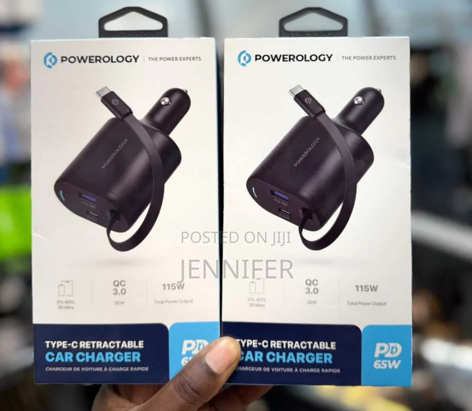Powerology Type-C Retractable Car Charger 65w