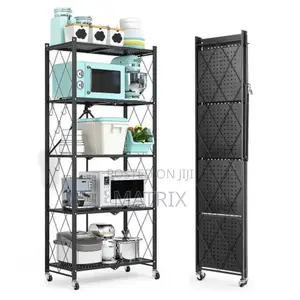 5 Tier Foldable Storage Shelf, Metal Rack, Kitchen Shelf
