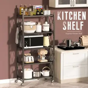 5 Tier Foldable Storage Shelf, Metal Rack, Kitchen Shelf