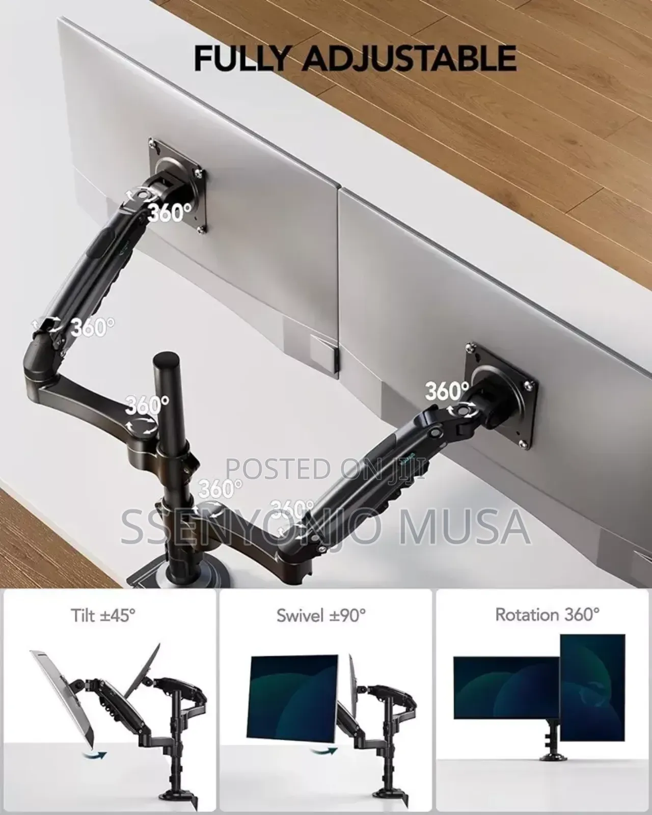 Dual Monitor Stand With Gas Spring Full-Range Motion