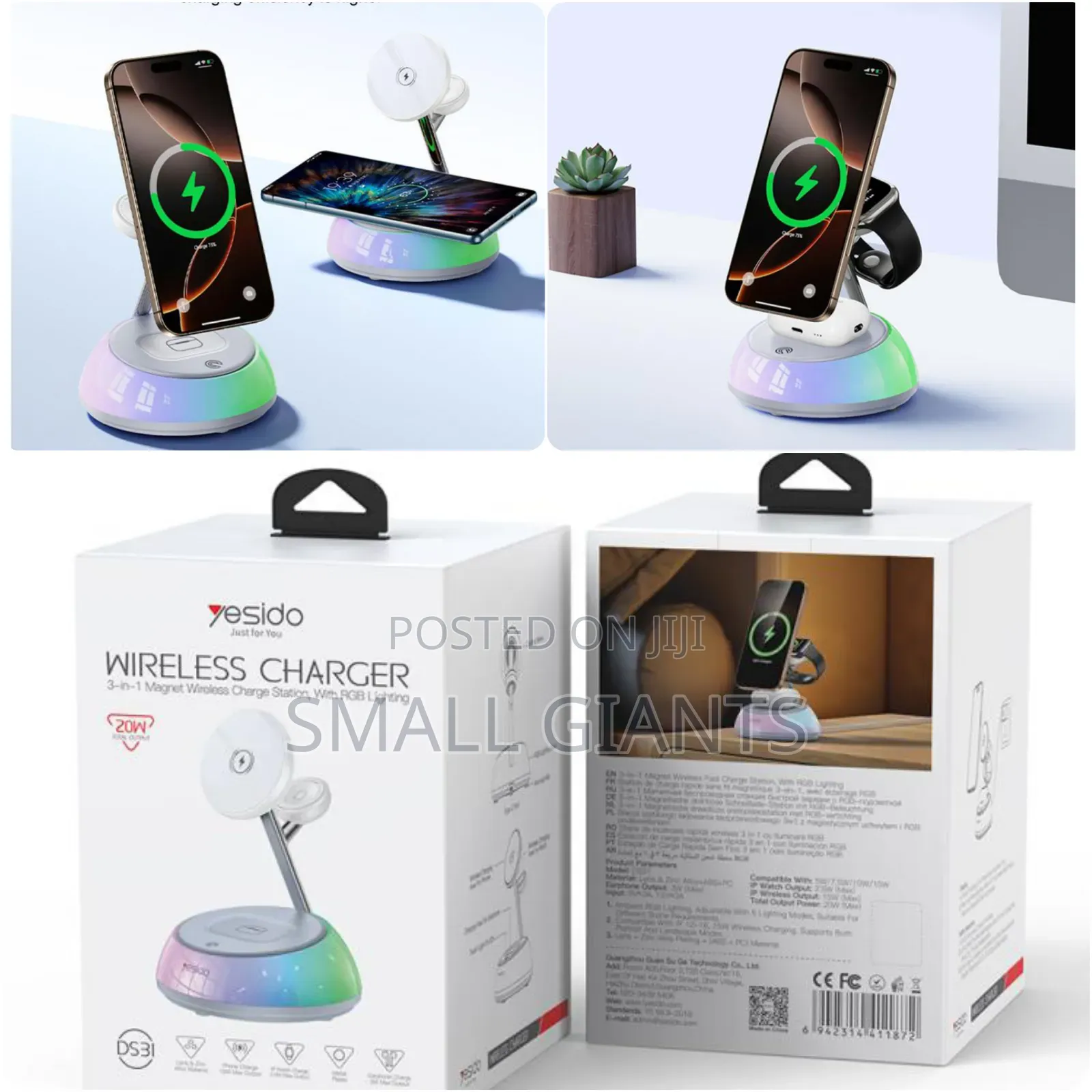 Yesido 3-In1 Magnetic Wireless Charging Stand With RGB Light