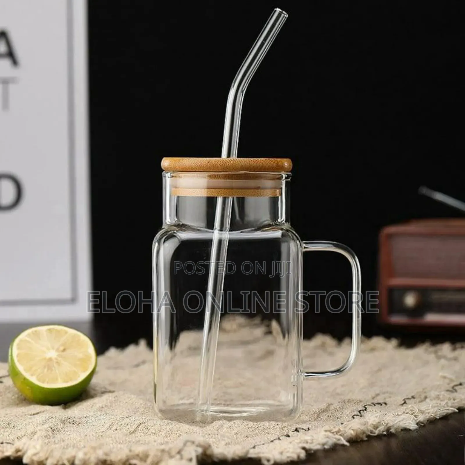 Glass Tumbler With Bamboo Lid and Straw