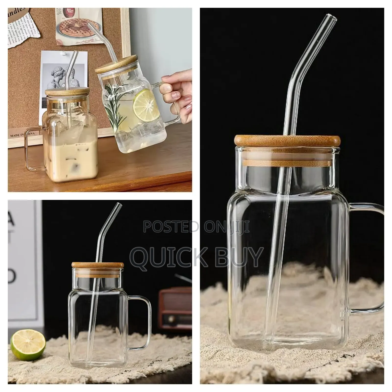 Glass Tumbler With Bamboo Lid and Straw