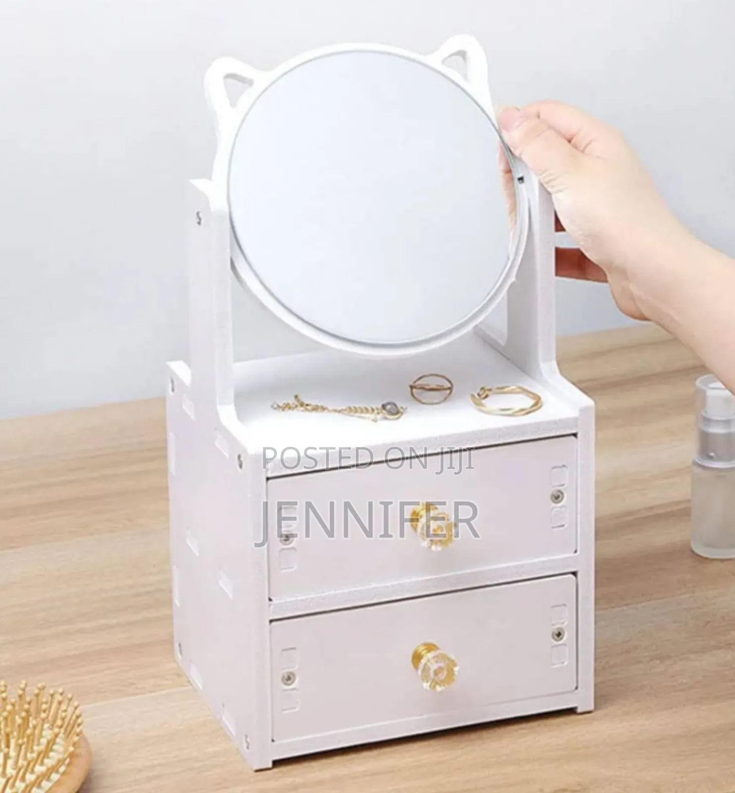 2 Tiers Vanity Makeup Tabletop Mirror Storage With