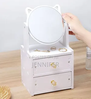 2 Tiers Vanity Makeup Tabletop Mirror Storage With