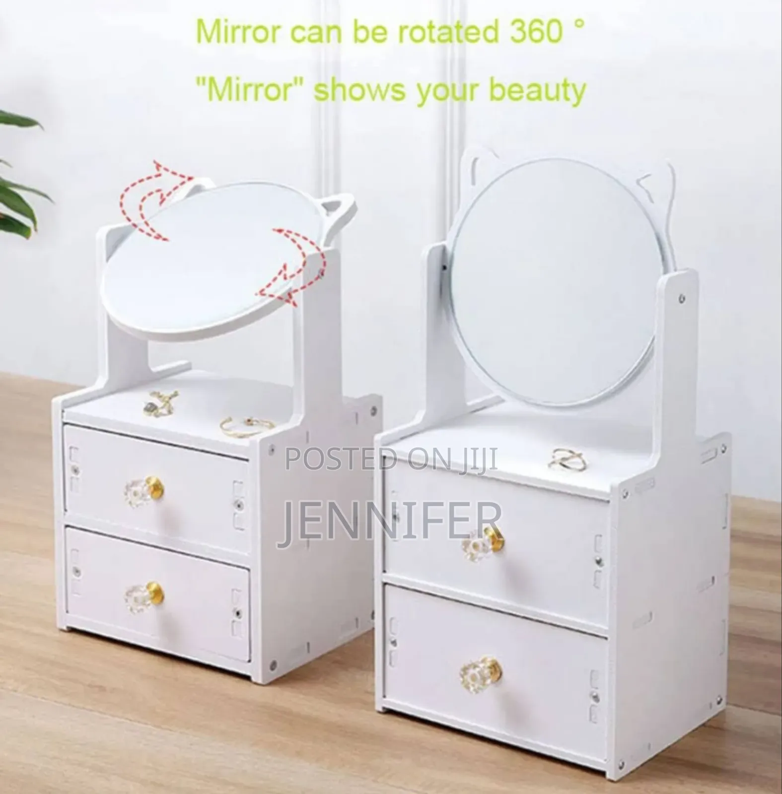 2 Tiers Vanity Makeup Tabletop Mirror Storage With
