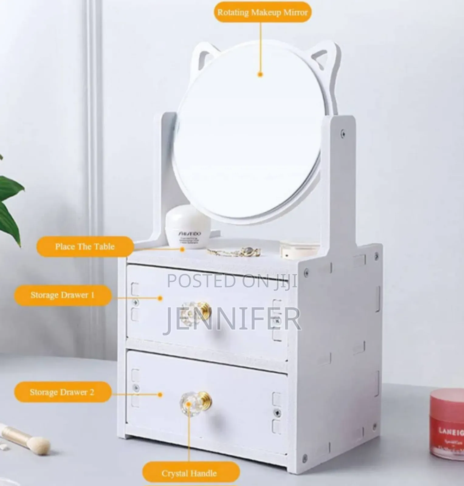2 Tiers Vanity Makeup Tabletop Mirror Storage With
