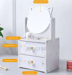 2 Tiers Vanity Makeup Tabletop Mirror Storage With