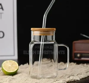 Glass Tumbler With Bamboo Lid and Straw