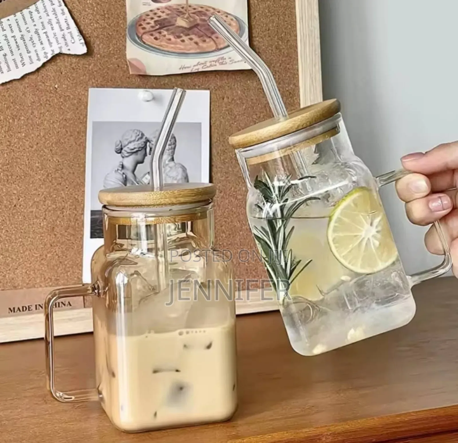 Glass Tumbler With Bamboo Lid and Straw