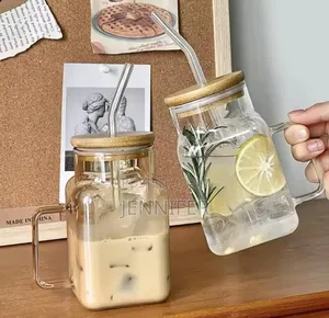 Glass Tumbler With Bamboo Lid and Straw