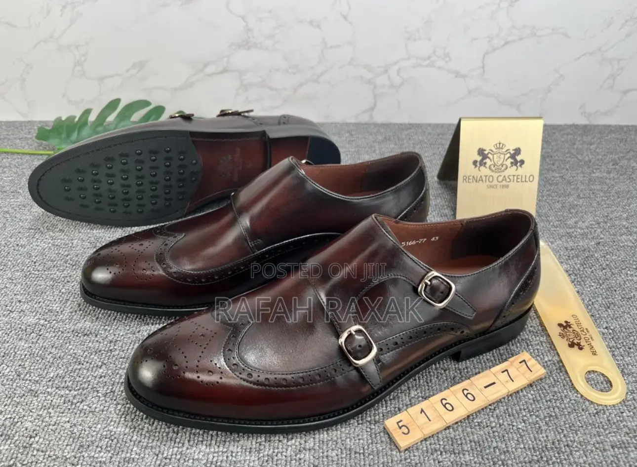 Original Dark Tan Renato Castello Double Buckle Oxford Shoes