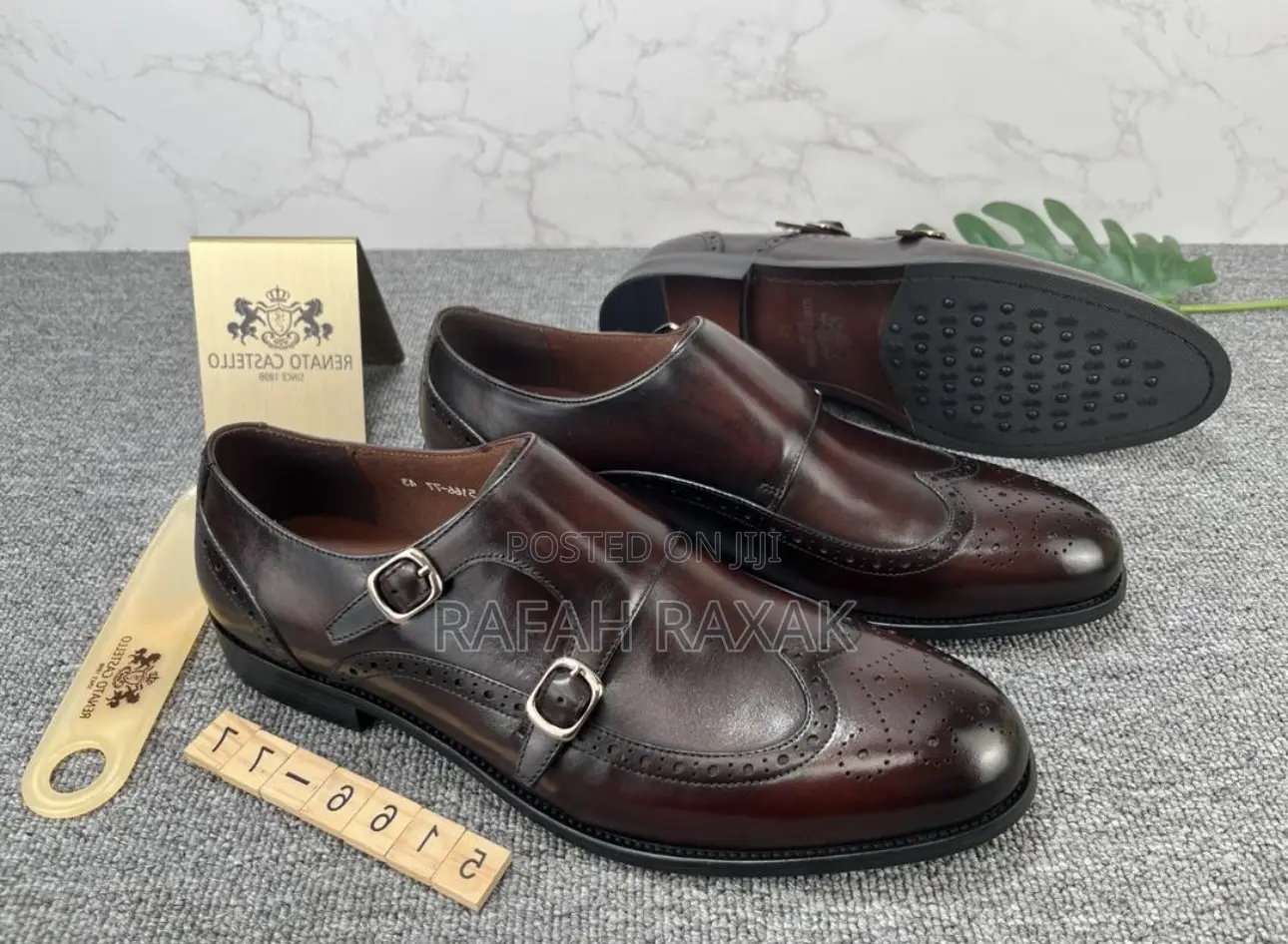 Original Dark Tan Renato Castello Double Buckle Oxford Shoes