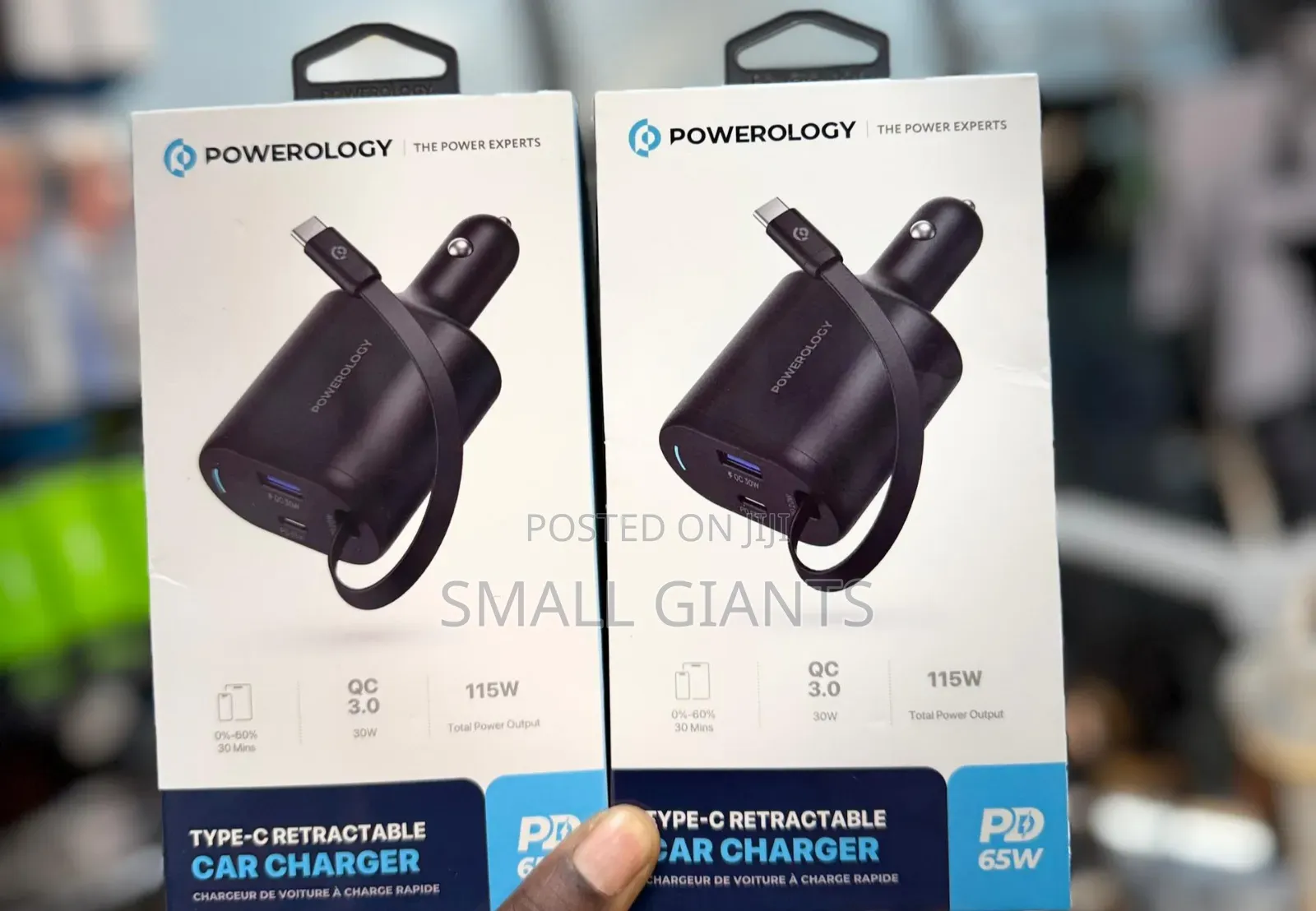 Powerology Type-C Retractable Car Charger 65w
