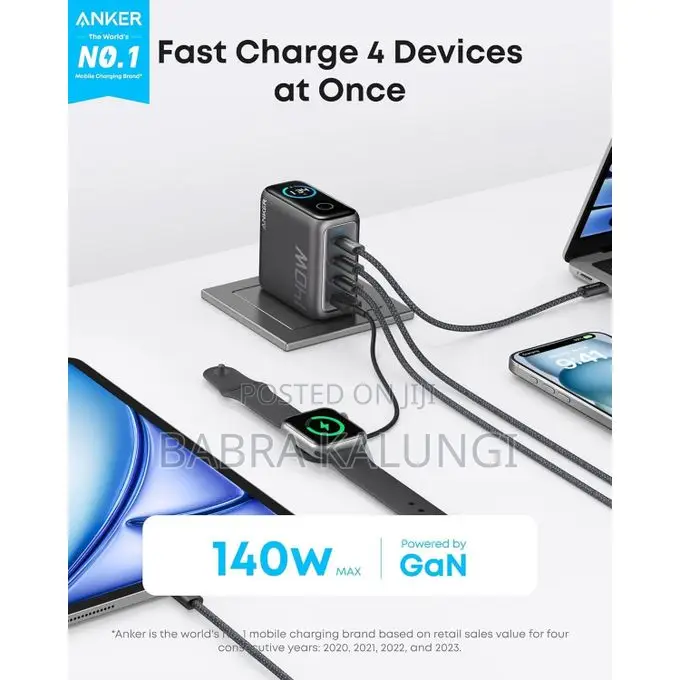 Anker Laptop Charger, 140w Max Usb C Charger, 4-Port Multi-