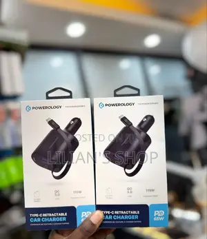 Powerology Type-C Retractable Car Charger 65w