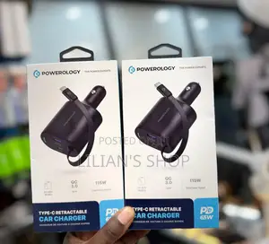 Powerology Type-C Retractable Car Charger 65w