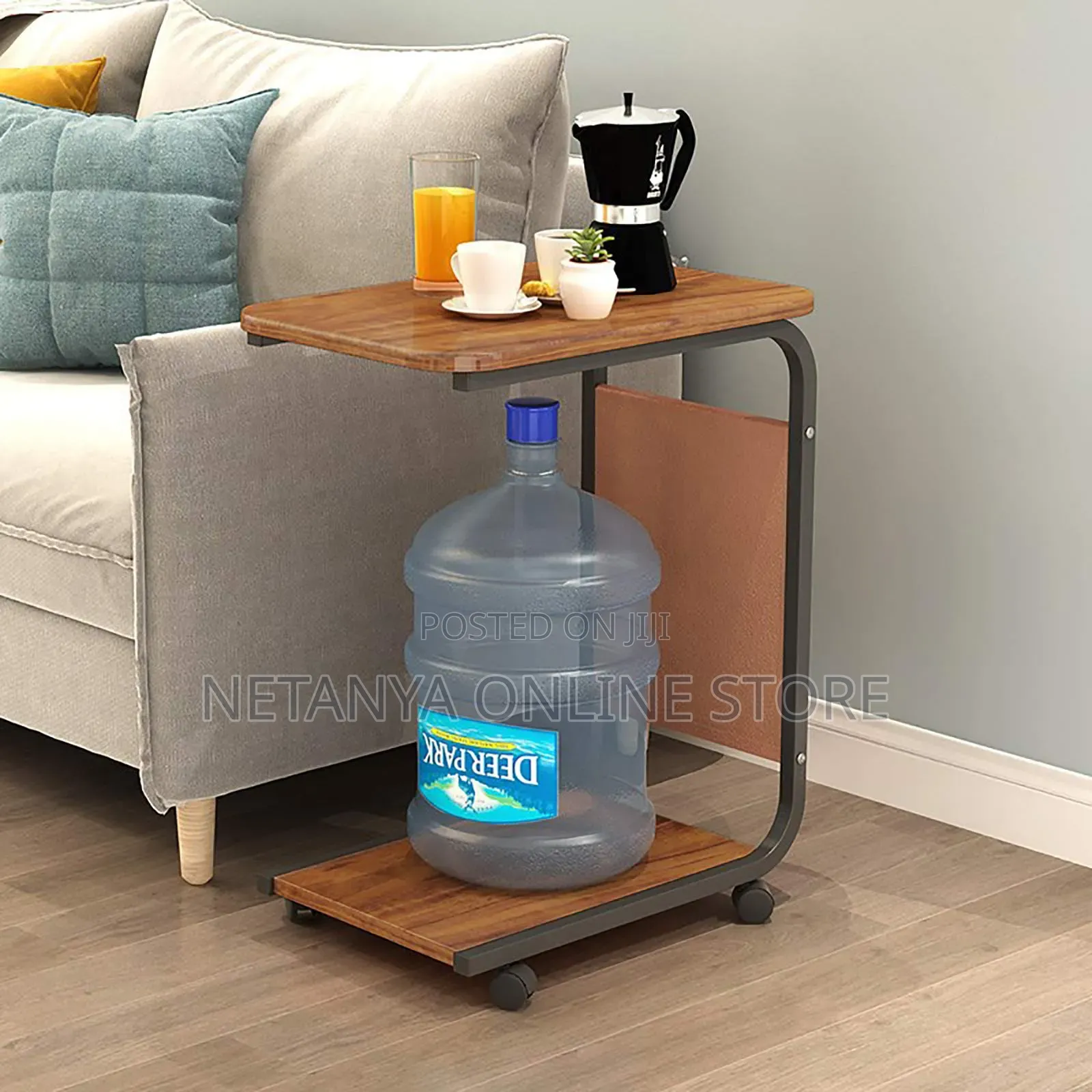 Modern Side Table With Wheels and Pocket