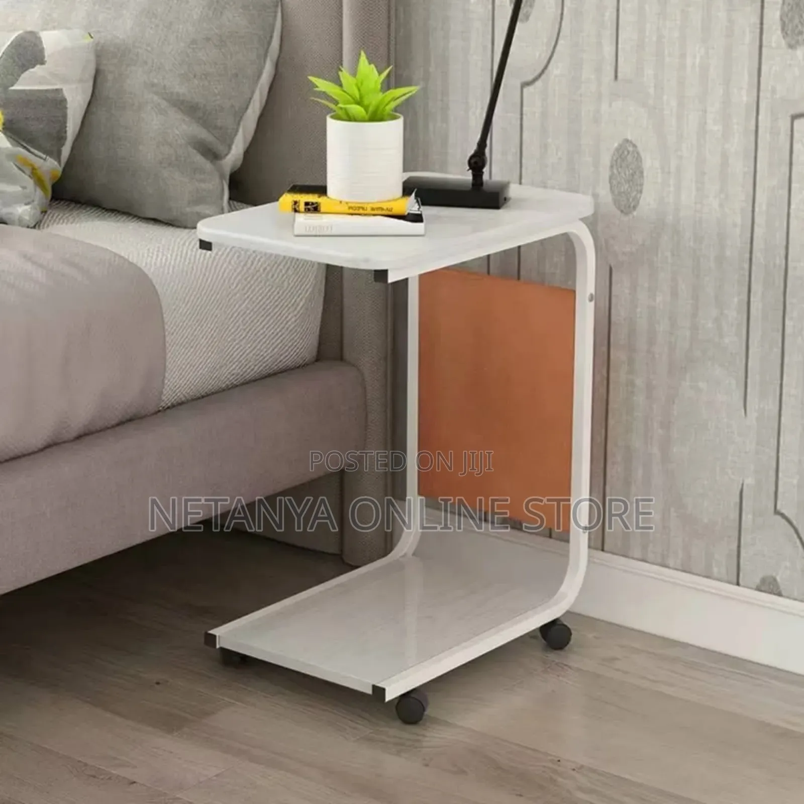 Modern Side Table With Wheels and Pocket