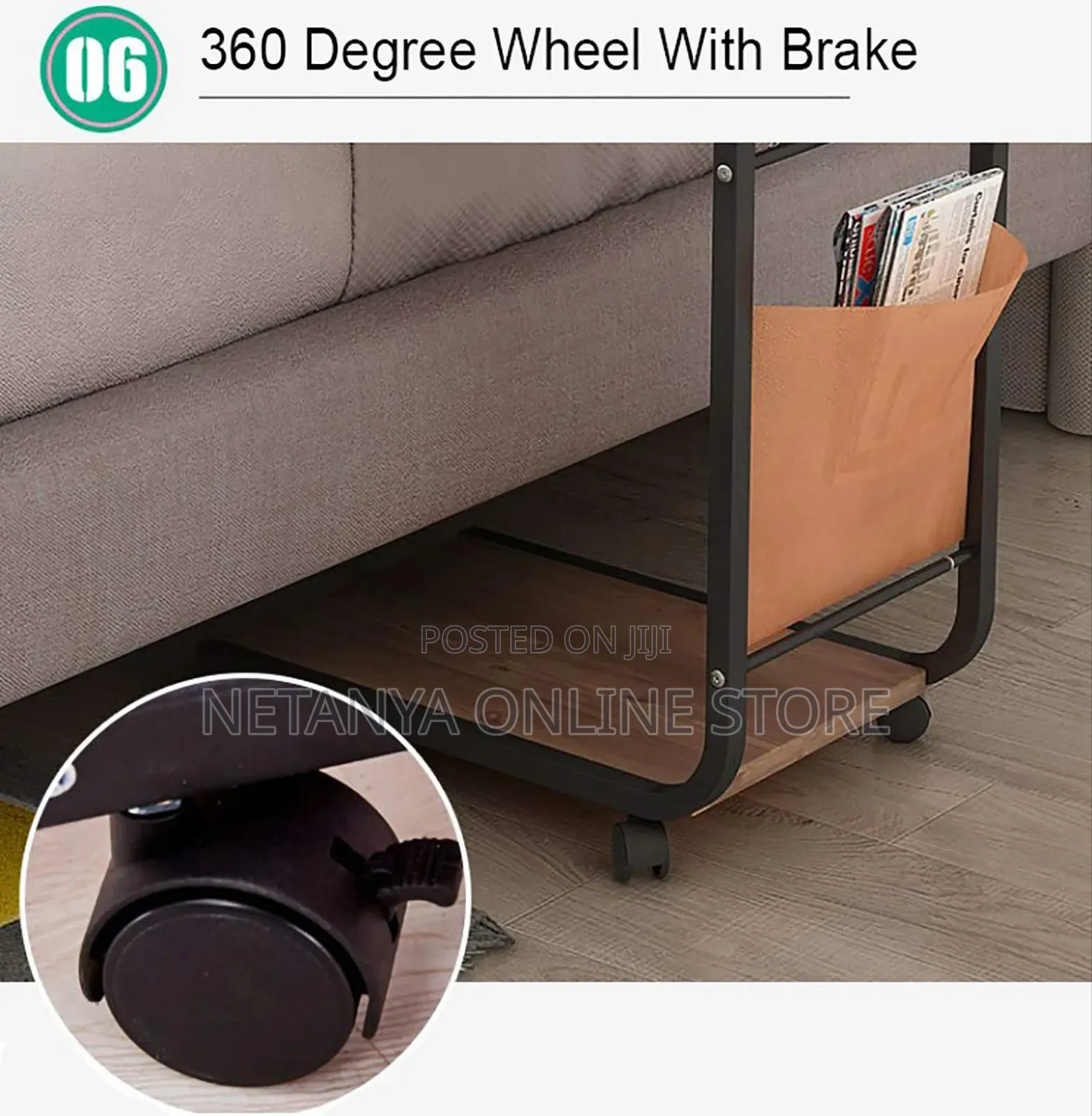 Modern Side Table With Wheels and Pocket