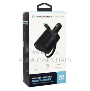 Powerology Type-C Retractable Car Charger 65w