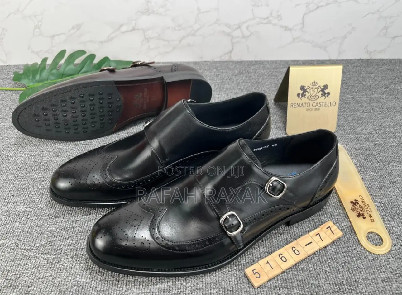 Original Men’S Black Renato Castello Double Buckle Oxfords
