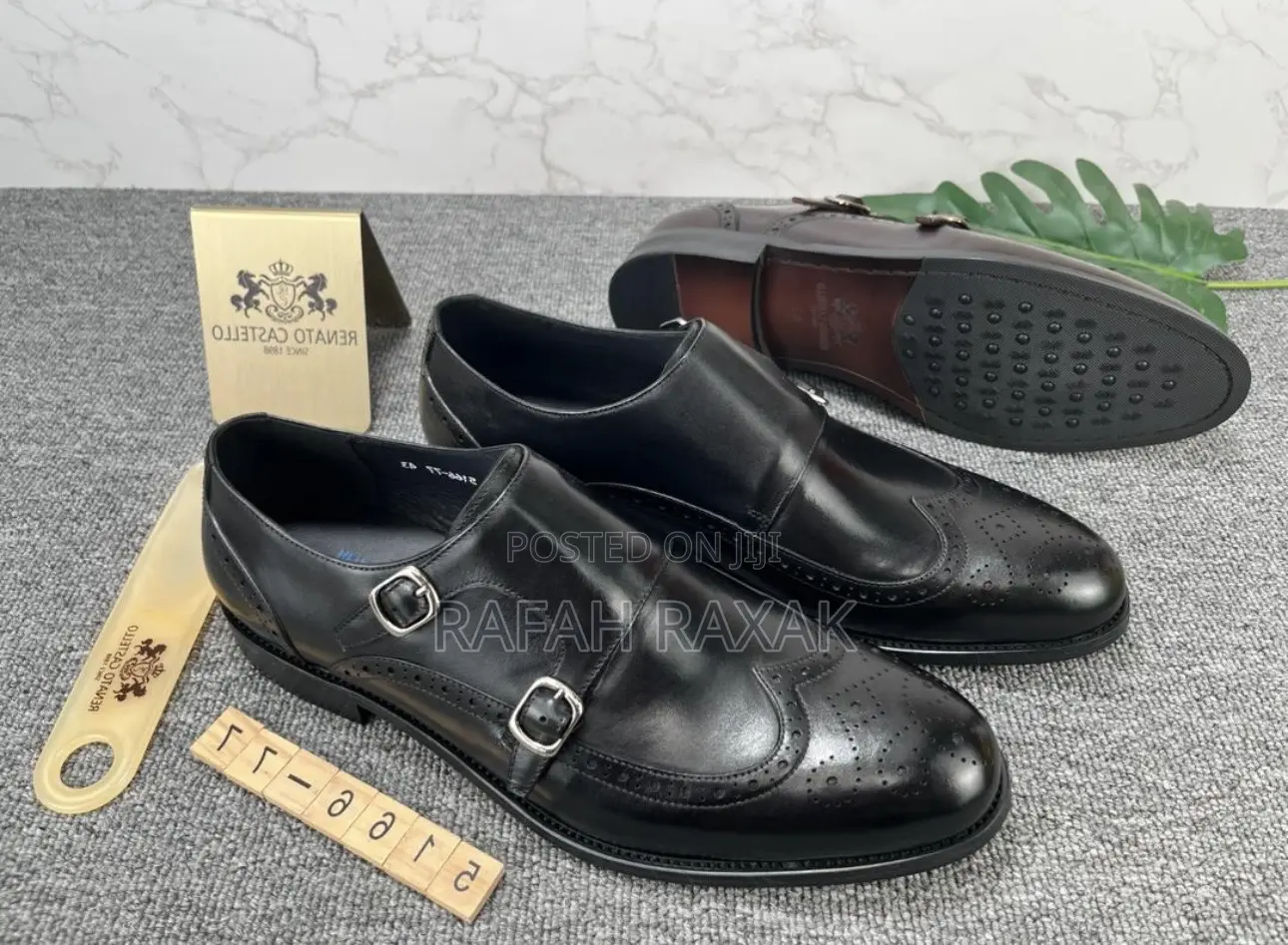 Original Men’S Black Renato Castello Double Buckle Oxfords