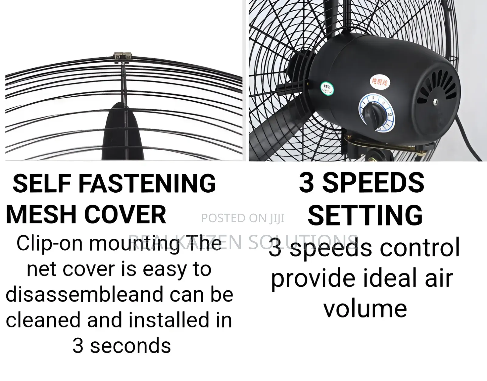 Metallic Blade 60cm Black Industrial Wall Fan 130w