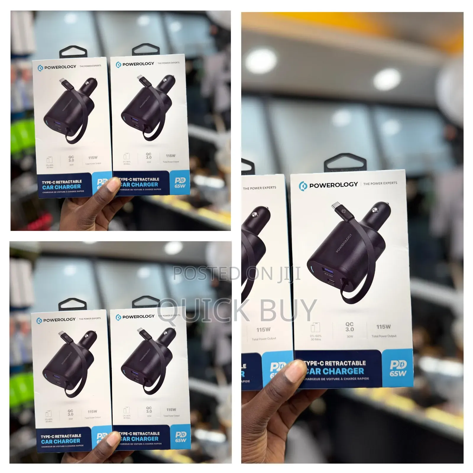 Powerology Type-C Retractable Car Charger 65w