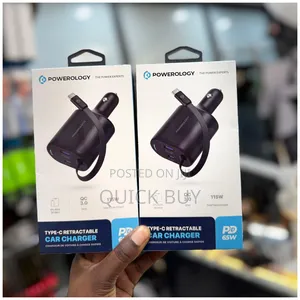 Powerology Type-C Retractable Car Charger 65w