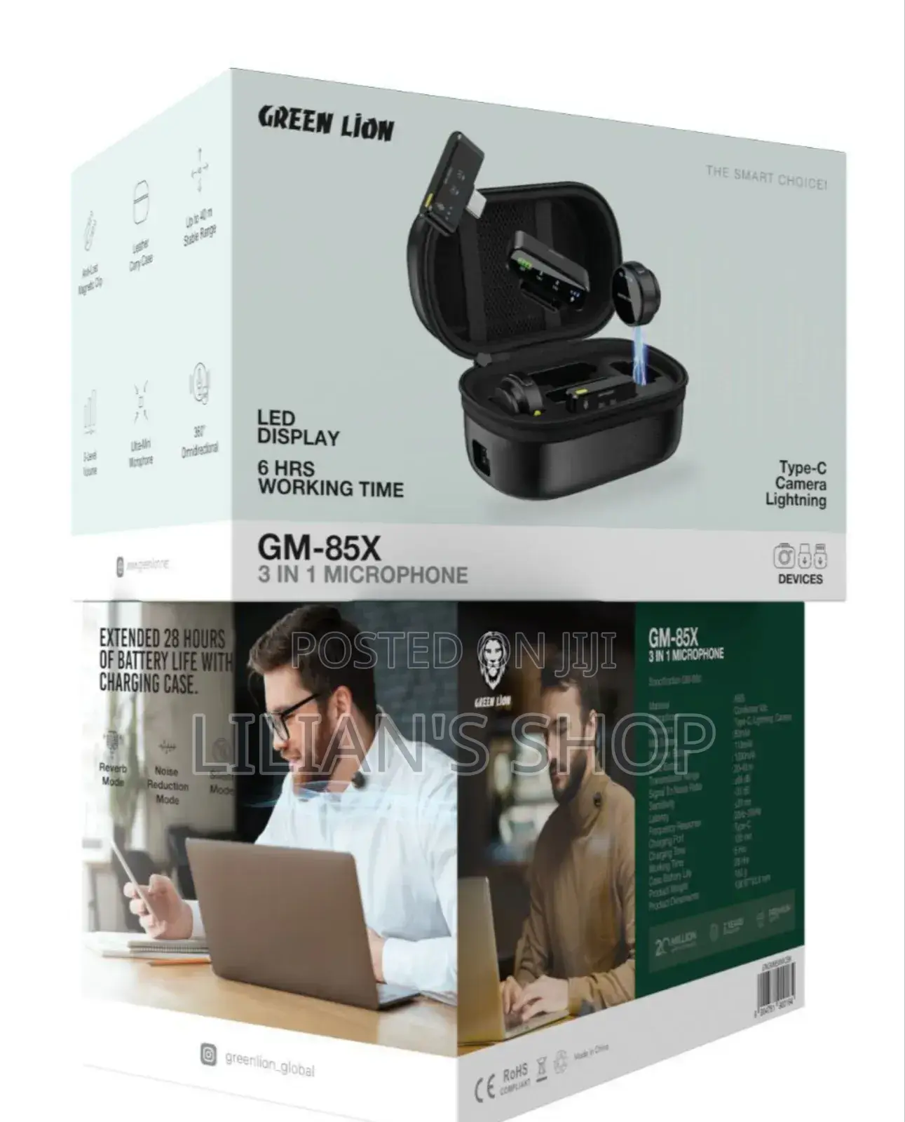 Green Lion Gm-85x 3 in 1 Wireless Microphone - Black