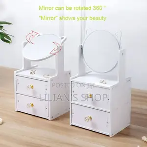2 Tiers Vanity Makeup Tabletop Mirror Storage With Drawer