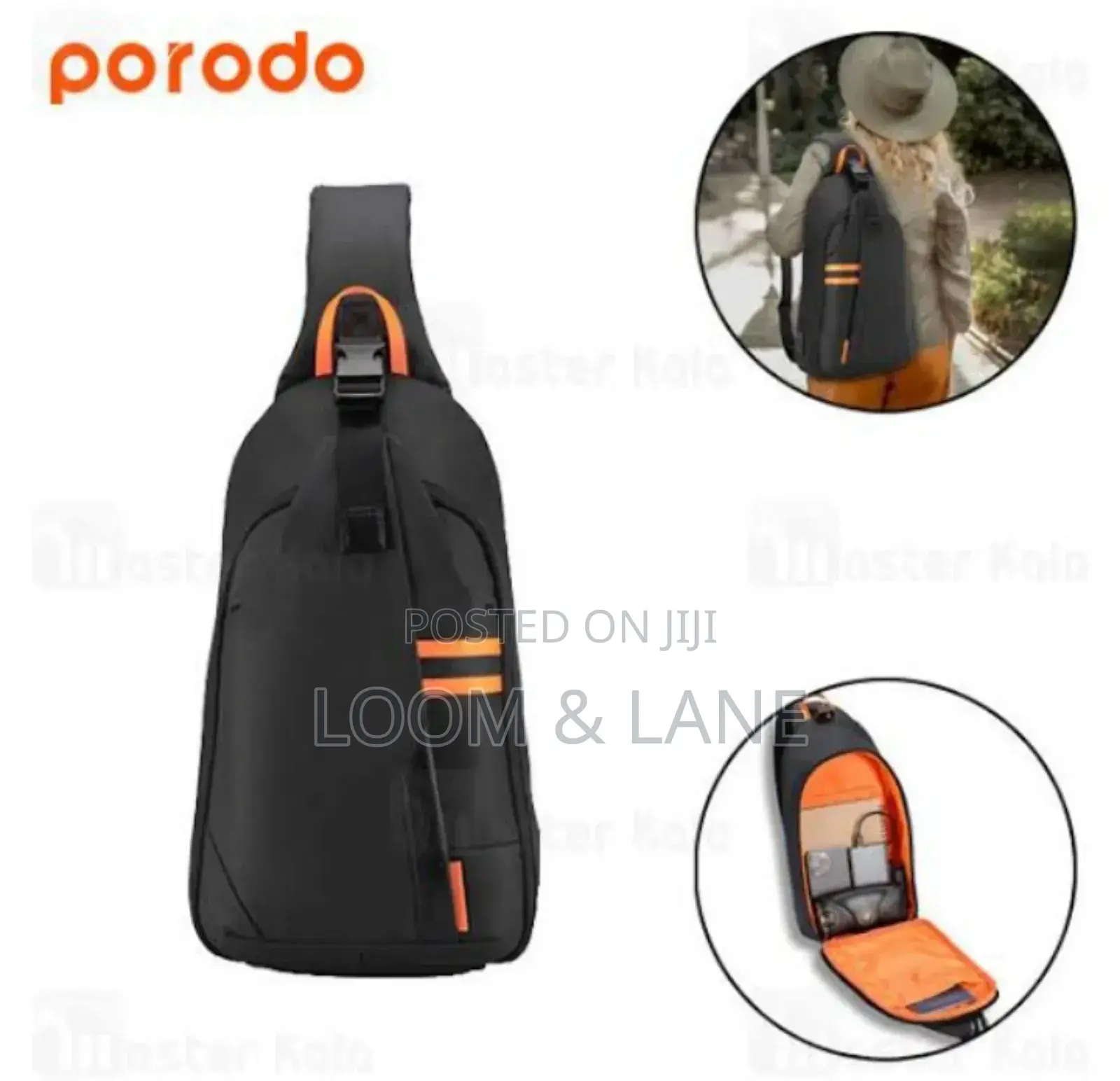 Porodo Gaming Water-Resistant Pu Sling Bag With Usb-C Port