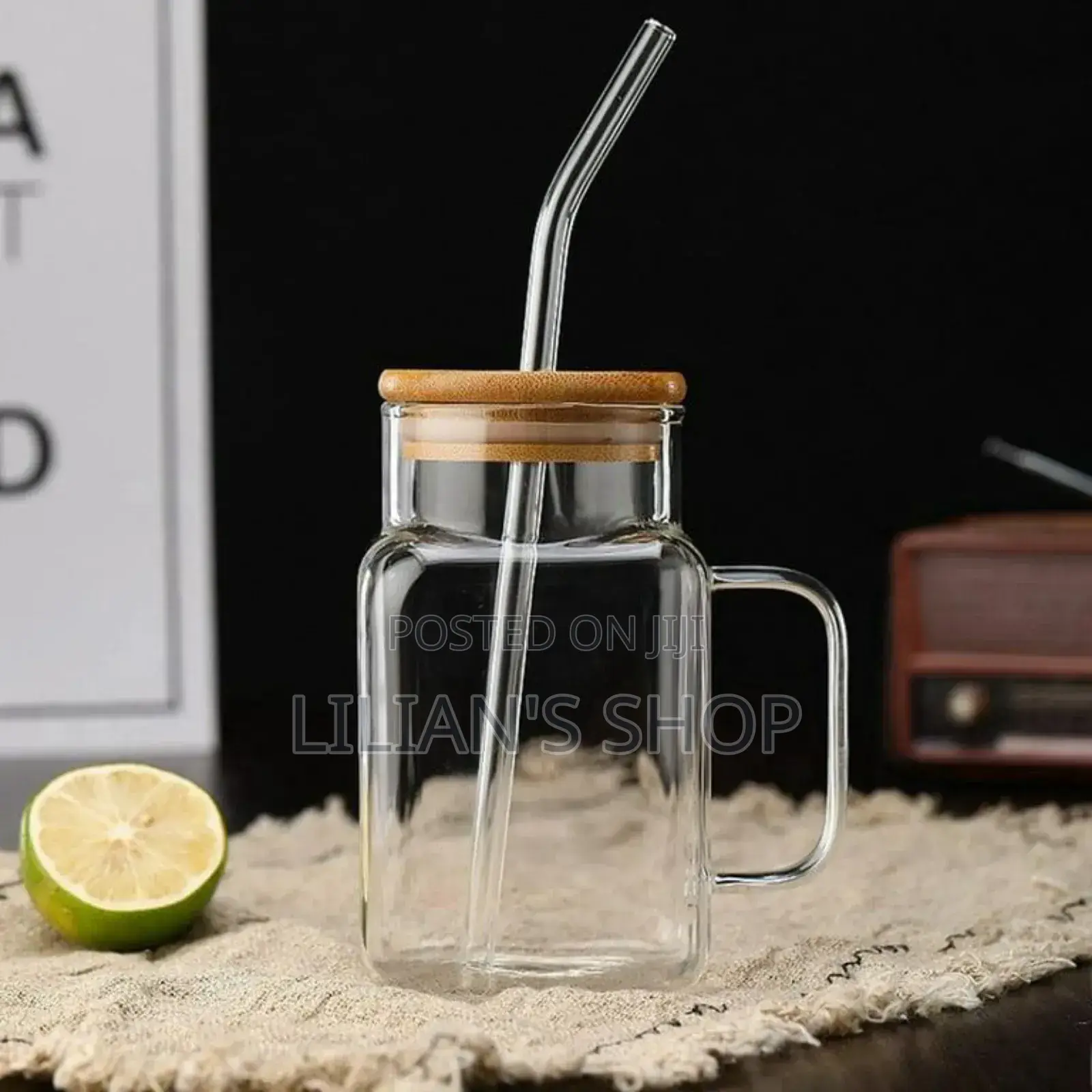 Glass Tumbler With Bamboo Lid and Straw