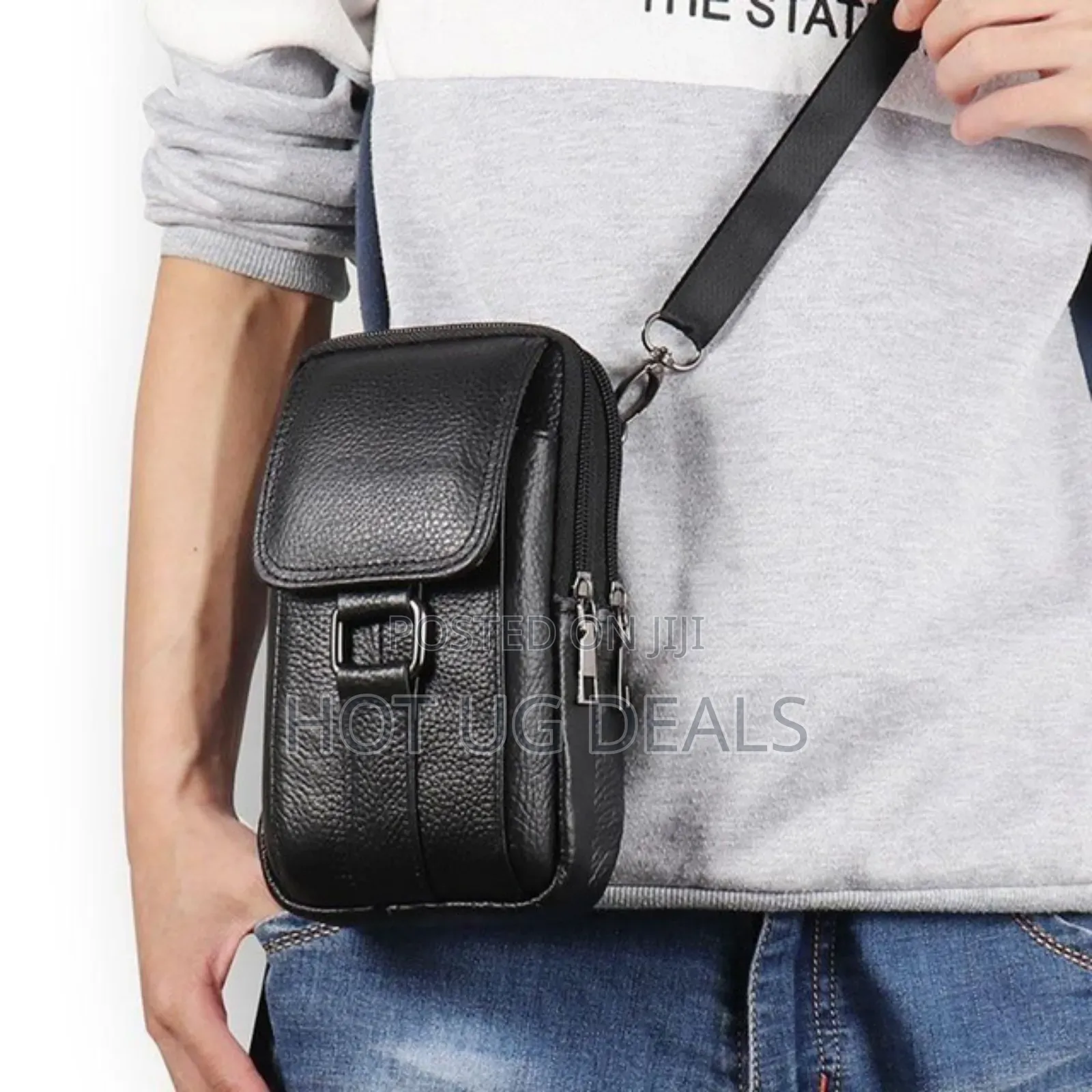 Portable Men's Messenger Bags Cowhide Leather Belt Bag